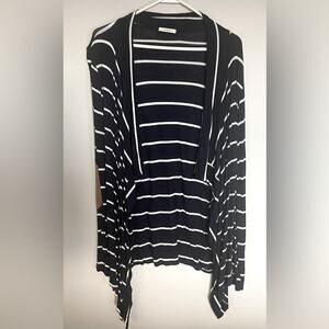 Striped Waterfall Cardigan Open Front Sweater Women’s Large Navy Blue Striped